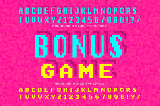 Pixel vector font design, stylized like in 8-bit games
