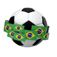 Obraz premium Soccer football with Brazil flag against a plain white background. 3D Rendering