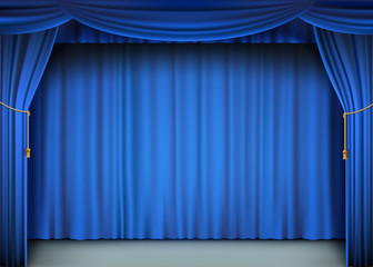 Blue cinema curtain with the stage.