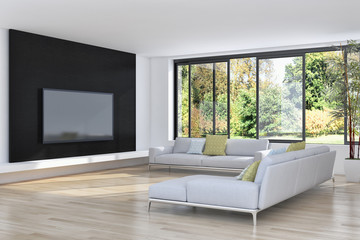 Modern bright interiors apartment 3D rendering illustration