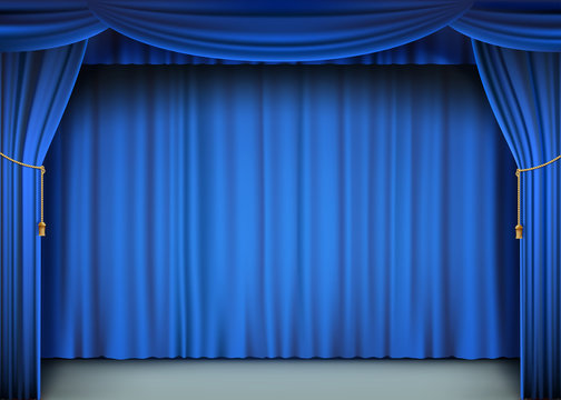 Blue cinema curtain with the stage.