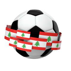 Soccer football with Lebanon flag against a plain white background. 3D Rendering