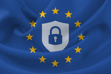 European Flag Data Protection Regulation 3D Shield Lock Symbol Background