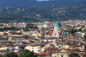 panorama of Florence and in the foreground the synagogue