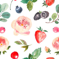Seamless floral pattern for textiles, packaging, Wallpaper, covers. Watercolor floral background hand drawn with berries