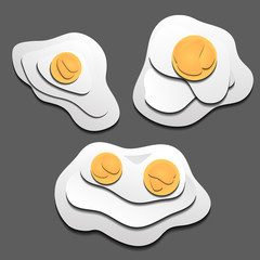 Set of 3d eggs cut out from paper. Fried eggs. Vector element for your design