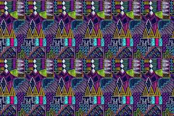 Fabric pattern. Tribal ornament. Ethnic style. Embroidery effect illustration. Mexican fabric. Brazilian textile. Vector pattern for fashion design, interior or printed products.
