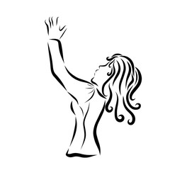 A young woman playing, working or waving good-bye, a sketch