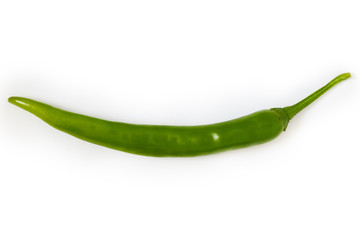 Fresh raw green chili pepper isolated on white background