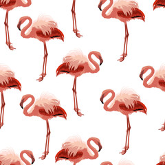 Seamless pattern with pink flamingo.