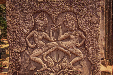 Banteay Srei - unique temple of pink sandstone. Angkor, Siem Reap, Cambodia.