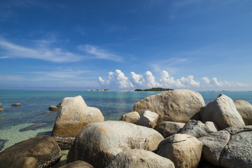 Granitic rocks at beach Beitung Island Indonesia