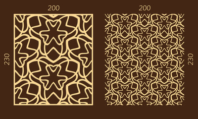 Laser cutting set. Woodcut vector trellis panel. Plywood lasercut eastern design. Hexagonal seamless pattern for printing, engraving, paper cutting. Stencil lattice ornament.