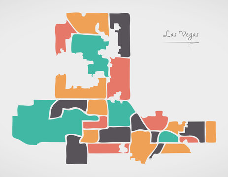 Las Vegas Nevada Map with neighborhoods and modern round shapes