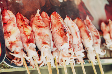 Fresh squid on the grill.