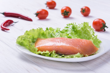 Raw salmon steak