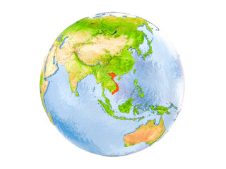 Vietnam on globe isolated