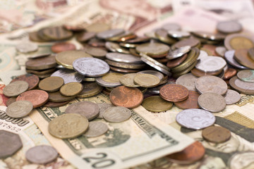 Paper money and coins of different countries