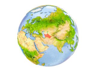 Turkmenistan on globe isolated