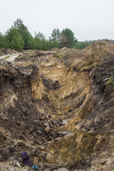 illegal mining of sand for construction. Destruction of coniferous forest and soil contamination....