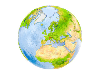 Switzerland on globe isolated