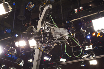 camera record on crane in production on studio and light to stage for entertainment industry