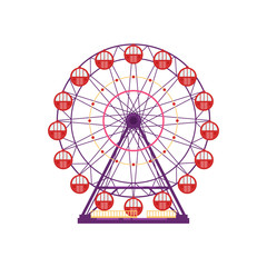 Obraz premium Colorful ferris wheel, amusement park element in flat style isolated on white background. Family entertainment, merry-go-round, funfair carnival vector illustration