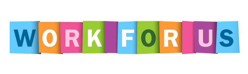 WORK FOR US colourful letters icon