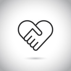 Two hands in shape of heart. Vector modern thin line icon.