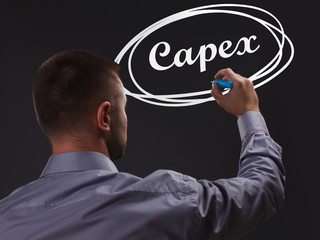 The concept of business, technology, the Internet and the network. Young businessman showing inscription: Capex