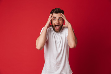 Picture of shocked young handsome man