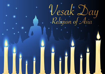 candles and temple Buddhist with vesak day
