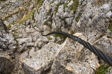 Hiking trail with safety cables