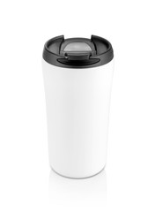 white ceramic hot coffee mug isolated on white background