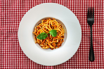 tasty pasta Italian tomato sauce pasta on the table