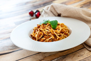 tasty pasta Italian tomato sauce pasta on the table
