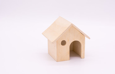 Obraz na płótnie Canvas Wood house model on white black ground, Buy or sell house