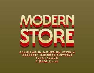 Vector Bright Font with Logotype Modern Shop. Set of Exclusive 3D Letters, Numbers and Symbols