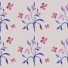 pattern with watercolor flowers, butterflies