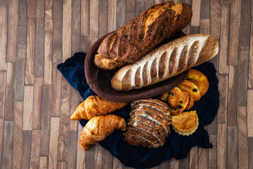 Assortment of baked French bread