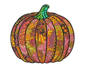 Thanksgiving day pumpkin. Zentangle vector. Autumn holiday symbol. Halloween pumpkin. Doodle illustration for printed products, cards, invitations and other.