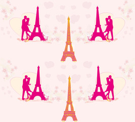 seamless pattern with romantic couple in Paris