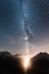 Papier peint photo autocollant rond Mont Blanc Voie Lactée - Chamonix Mont Blanc