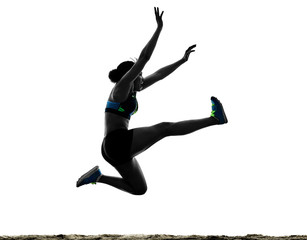 one african runner running sprinter sprinting woman isolated on white background silhouette - Powered by Adobe