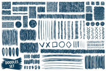 Doodles set. Scribble collection. Hand drawn effect vector. Scrawl elements. Notebook abstract drawing for your design. Simple pen, ink or pencil scribbles. Scrawls for creative project or prints.