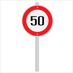 Speed limit 50 road sign on a pole vector