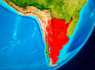 Orbit view of Argentina in red