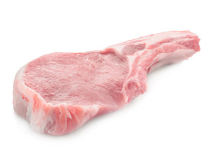 Raw rib eye steak on white background