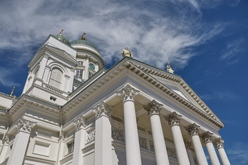 Fototapeta na wymiar Cathedral of the Diocese of Helsinki, finnish Evangelical Lutheran church, located in the neighborhood of Kruununhaka in Helsinki, Finland