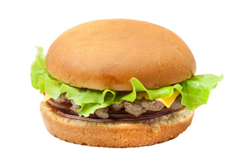 Cheesburger with lettuce salad